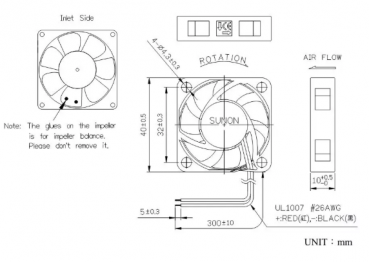 SUNON Axial fan 40x40x10mm, 12 Volt