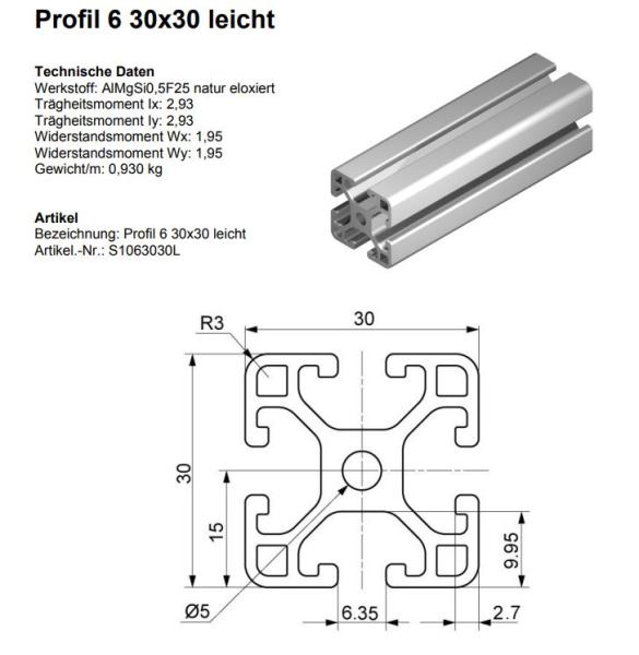 Aluminum profile 6 30x30 light 400mm